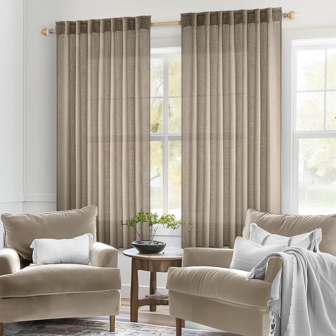 MIULEE Taupe Grey Linen Curtains 45 Inch Length 2 Panels - Image 2