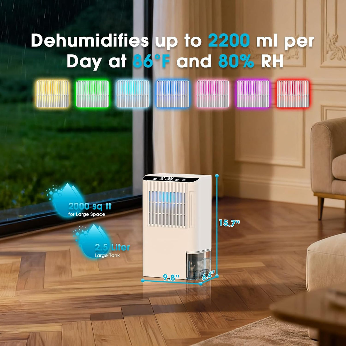 Dehumidifiers for Home, 2000 Sq.Ft Small Dehumidifier with 3.3ft Drain Hose, 2.5L Tank, Timer Sleep Mode, Portable Dehumidifier for Basement, Bedroom, Bathroom (Floral White)