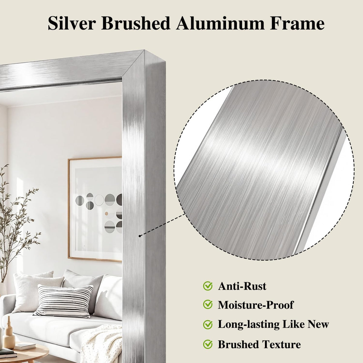 Koonmi Silver Rectangle Wall Mirror, 30x40 Inch Bathroom Mirror, Aluminum Frame Vanity Mirror for Entryway, Living Room, Bedroom Bathroom, Hangs Horizontally or Vertically