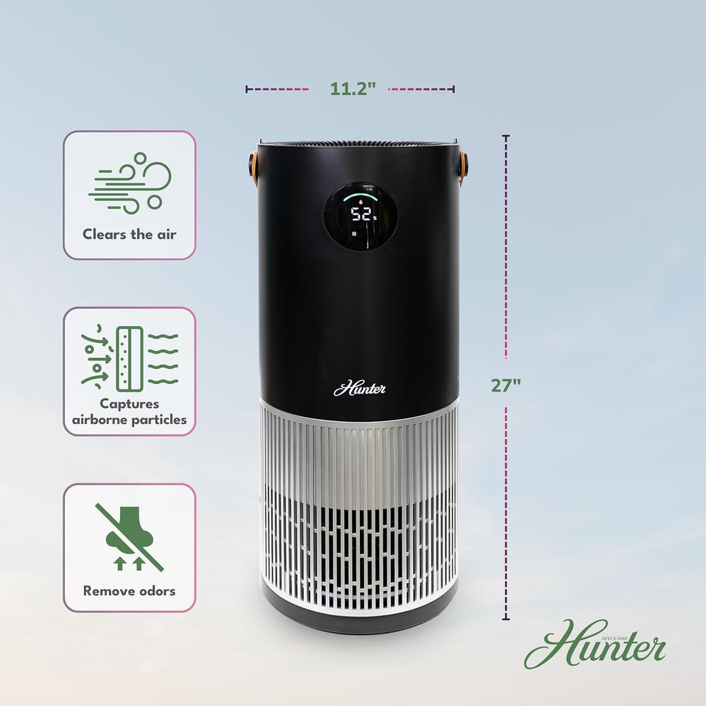 Hunter HPH625 True HEPA Air Purifier Humidifier, 445 Sq Ft, Black/Silver