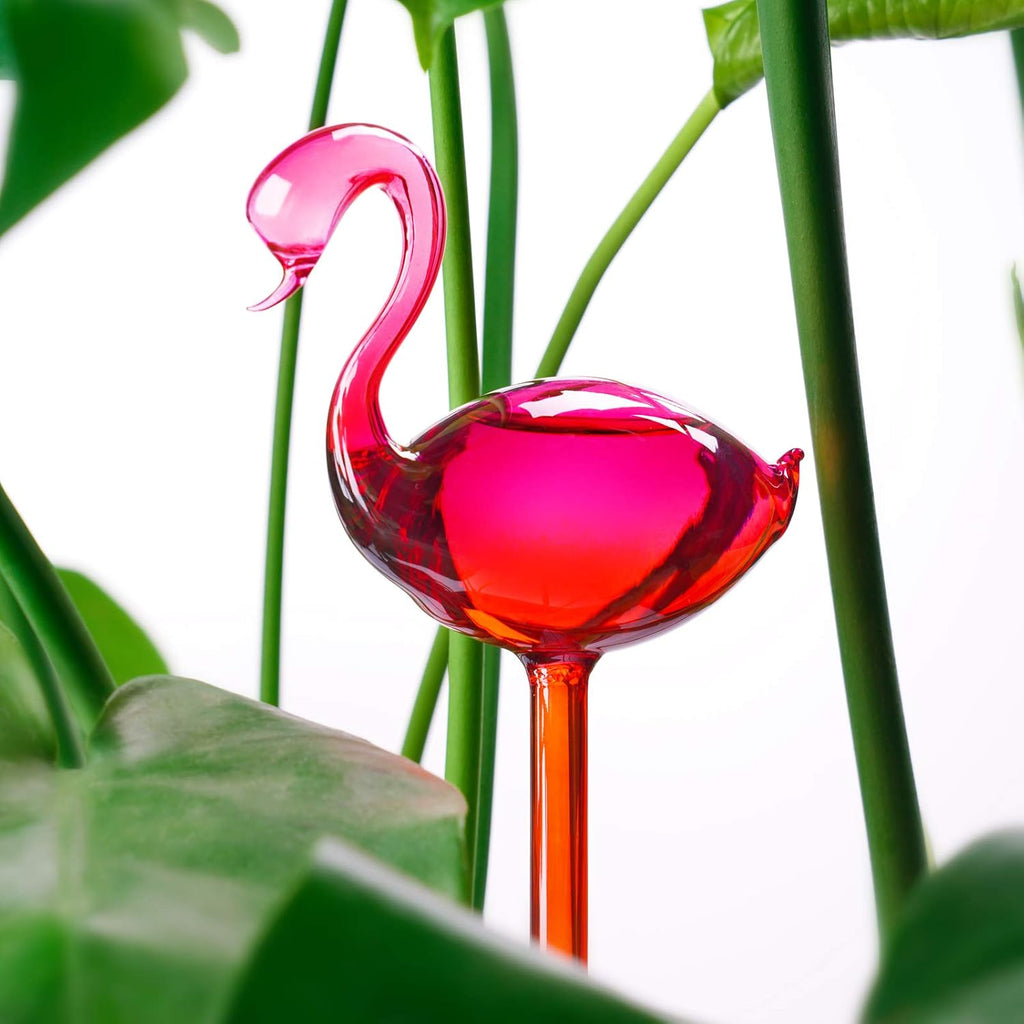 NiHome Self Watering Globes 2 Pack Glass Plant Waterer Flamingo Pink 10in