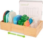 Expandable Bamboo Kitchen Cabinet Organizer for Food Container Lids Holder