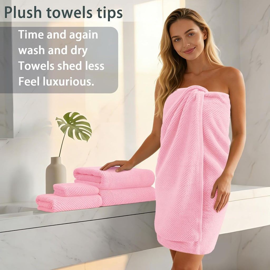Towels for Bathroom, Cotton, Quick Dry, Thick, Pink