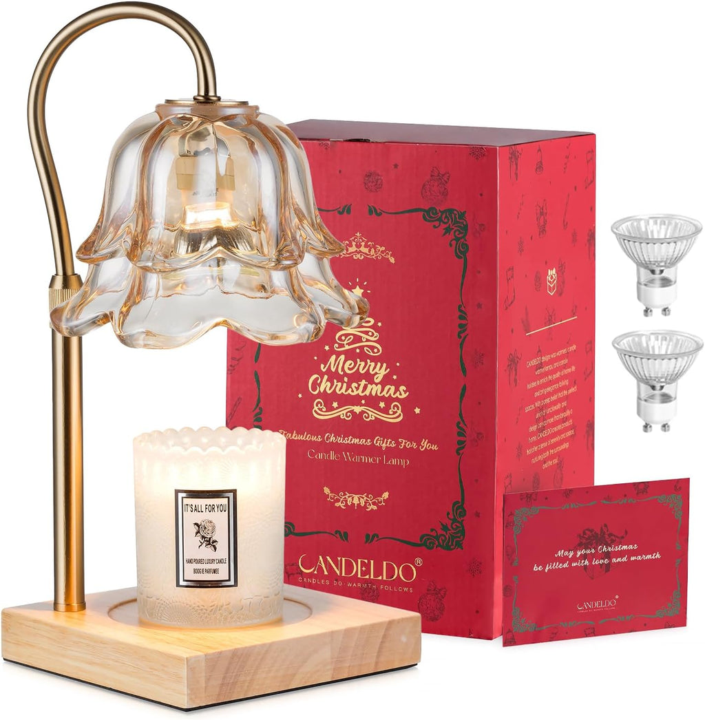 Candeldo Candle Warmer Lamp Gift Set, Christmas Box, Gold Floral Glass