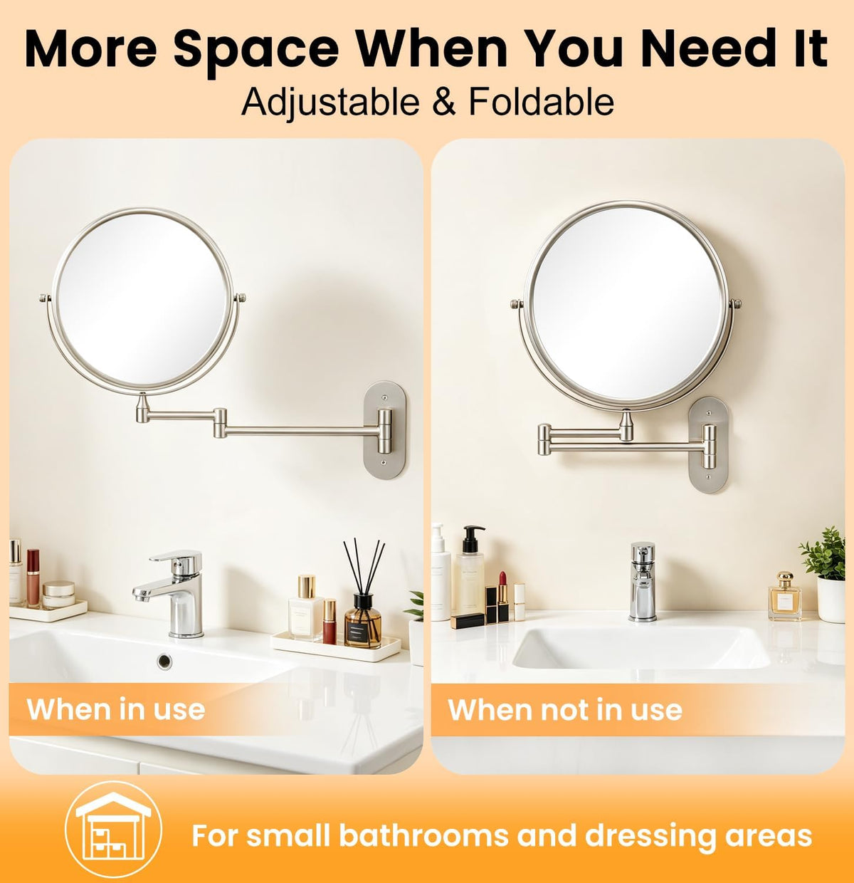 1X/30X Wall Mounted Makeup Mirror, 8 Inch Double-Sided Magnifying Mirror