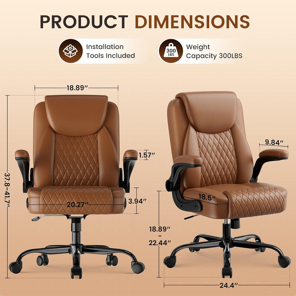 GTPLAYER PU Leather Office Chair, Memory Foam Cushion Desk Chair, Brown