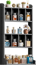 Keebofly Perfume Organizer Wall Mount & Large Cologne Display Case - Wooden Multi-Tier Trinket Shelf for Fragrances, Collectibles, Figures, Miniatures, Cosmetics and Shot Glasses,Black