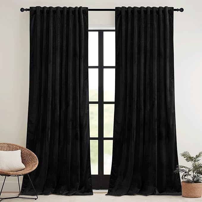 RYB HOME Black Velvet Curtains 102 inches - Image 2