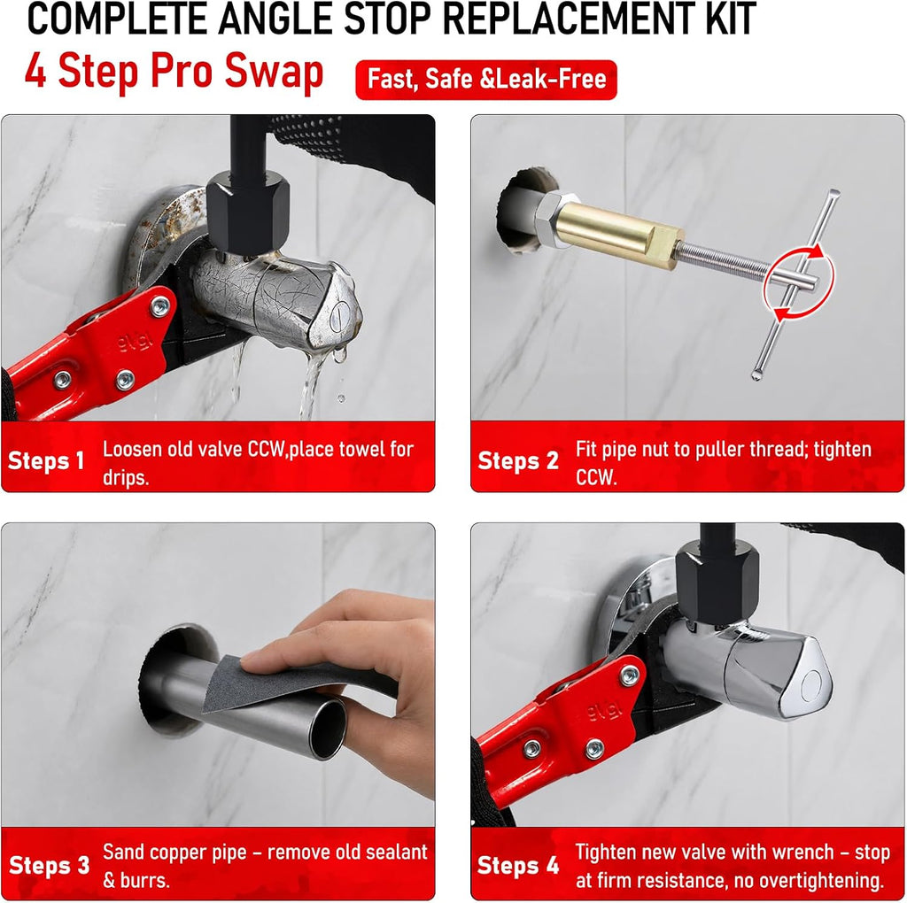Angle Stop Wrench Kit, 1/2" Compression Sleeve Puller, Pro Plumber Wrench
