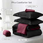 JOLLYVOGUE Queen Comforter Set, Ultra-Soft Bed in a Bag Queen Size 7 Pieces, Oeko-TEX Certified Bedding Set with Down Alternative Comforter, Sheets, Pillowcases & Shams, Black & Deep Burgundy