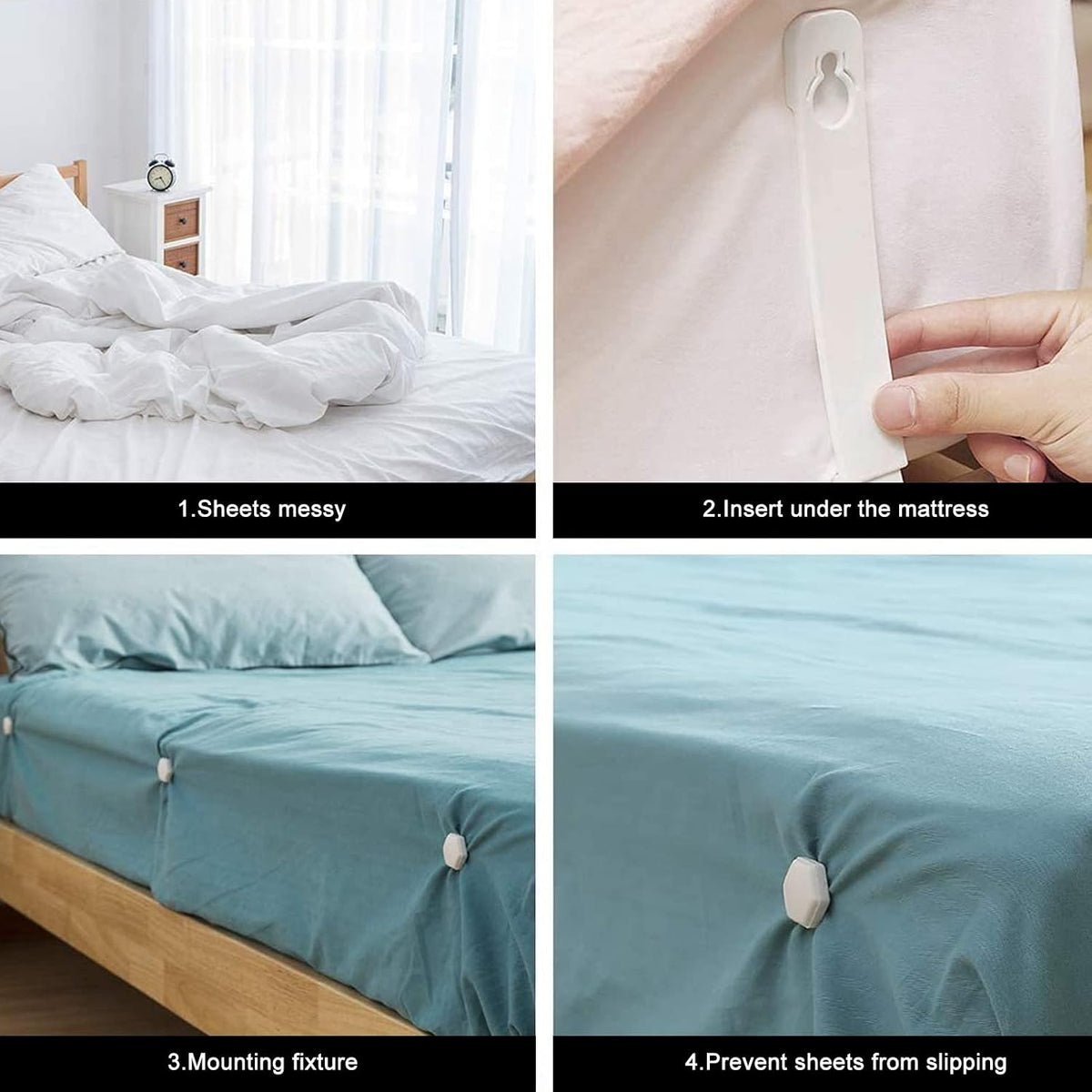 4pcs Sheet Straps, Sheet Holders,Bed Sheet Fasteners Mattress Bed Sheet Fixed Clips Holder Straps Household Supplies Heavy Duty Bed Sheet Clips Holder for Bed Sheets Sofa