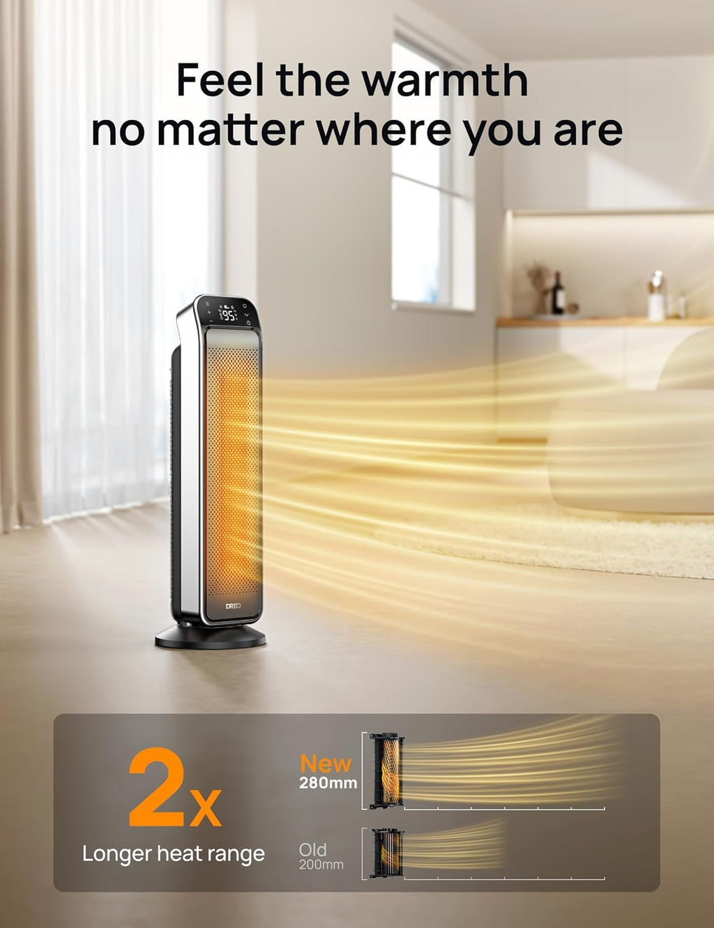 DREO Ceramic Space Heater for Indoor Use 25 Inch, Remote and Thermostat