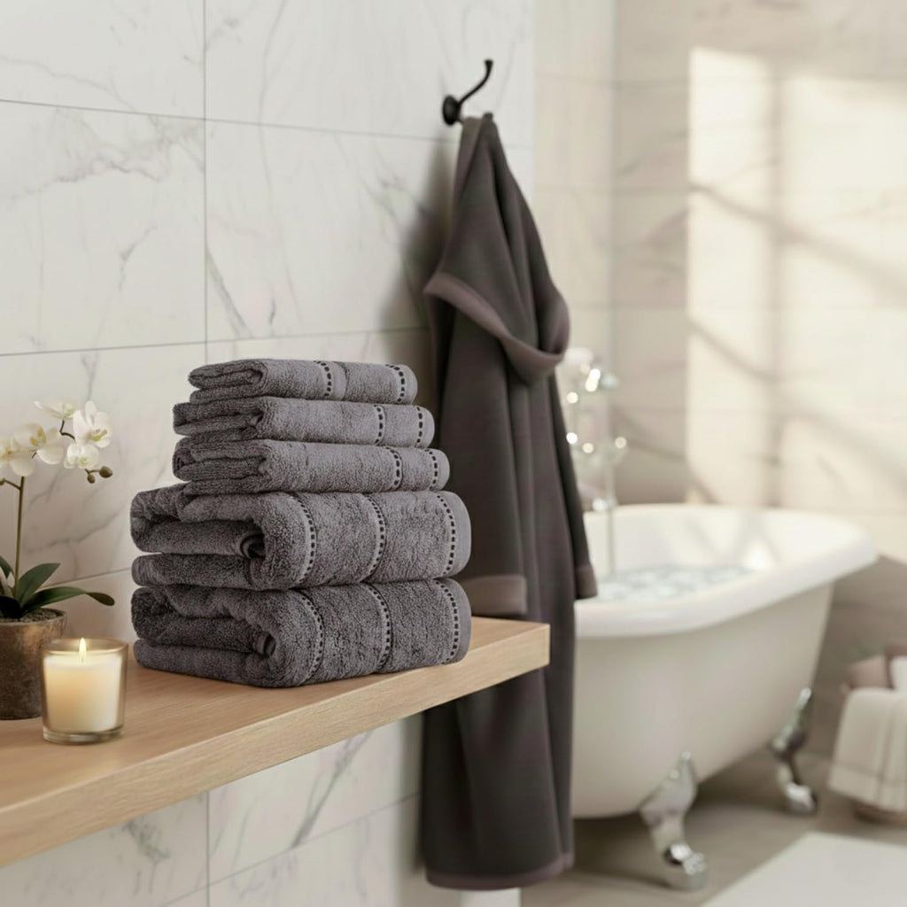 Bedford Home Bathroom Towels Set, Bathroom Accessories, Silver, Set of 6