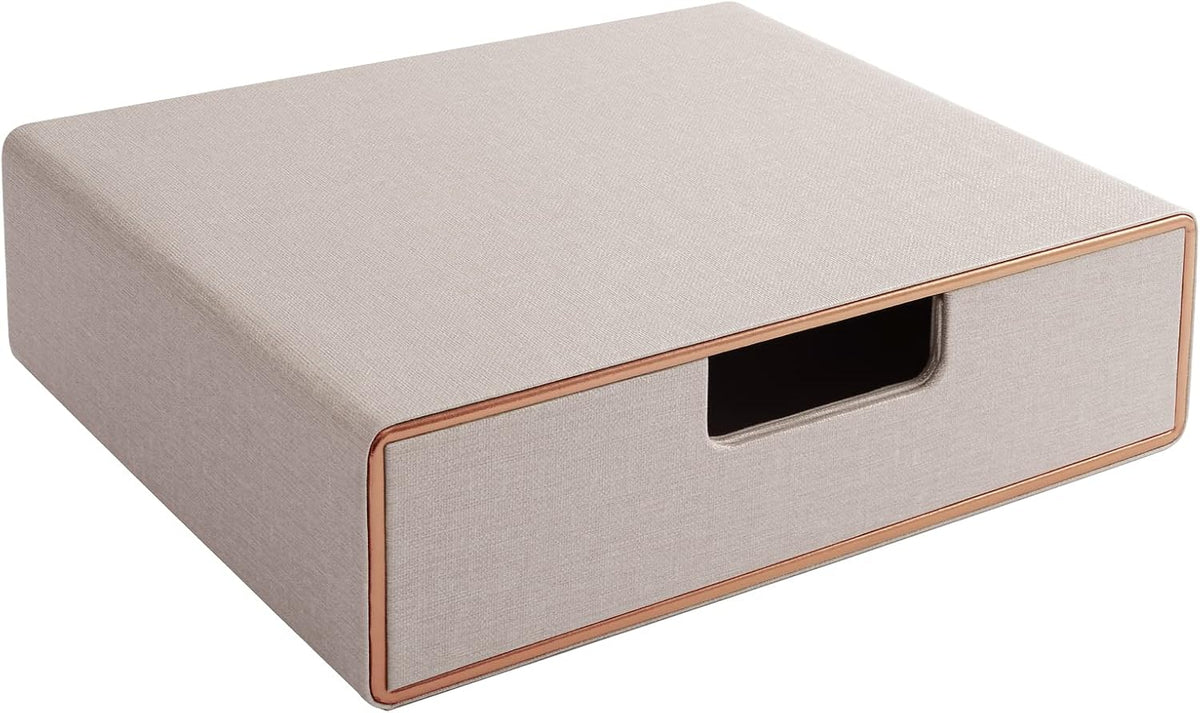 Stackable Drawer Organizer PU Leather Classic Handmade,Organize Home Office Desk Accessories and Sort Letter-Size Paper/a4 Document,Desk Caddy with Drawers Storage Box,13.1x10x3.7inches,Beige