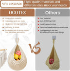 Hanging Fruit Baskets for Kitchen - 3 Pack Boho Wall Hanging Basket with 6 Pcs Strong Hooks, Handwoven Onion Storage Teardrop Home Onion Basket for Fruits Vegetable Potato Kitchen Storage (White)