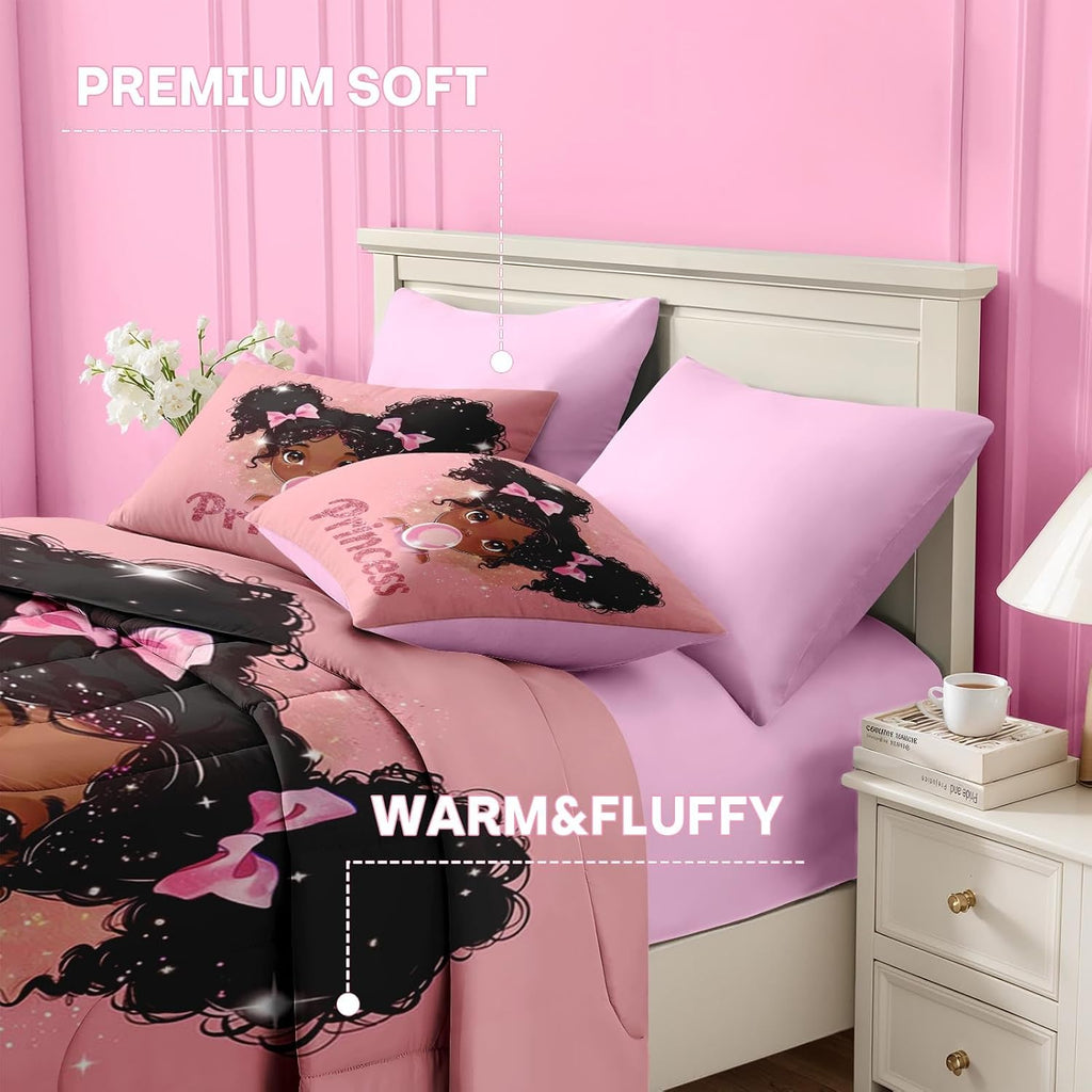 Nesker Twin Comforter Set for Girls, 5 Pieces Princess Bedding for Kids