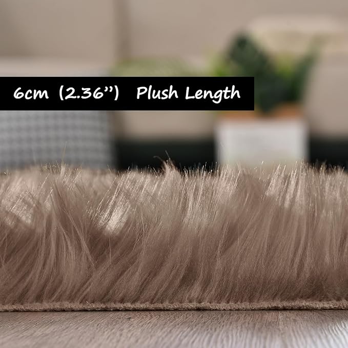 Goolela Faux Sheepskin Fur Runner Rug Light Brown Beige Fluffy Bedside Rug - Image 3
