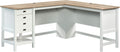 Sauder Cottage Road L Shaped Desk Computer Desk with Drawers, Home Office Desk with Optional File Cabinet Storage, Cable Management, in Soft White Finish