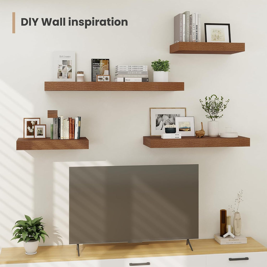 Heimlove 48 x 12 Deep Floating Shelves Wall Mounted Set of 2 Walnut