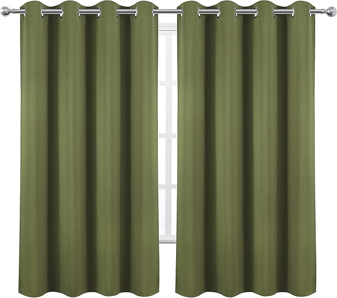 LEMOMO Olive Green Blackout Curtains 66 x 63 Inch Length/Set of 2 Curtain - Image 2
