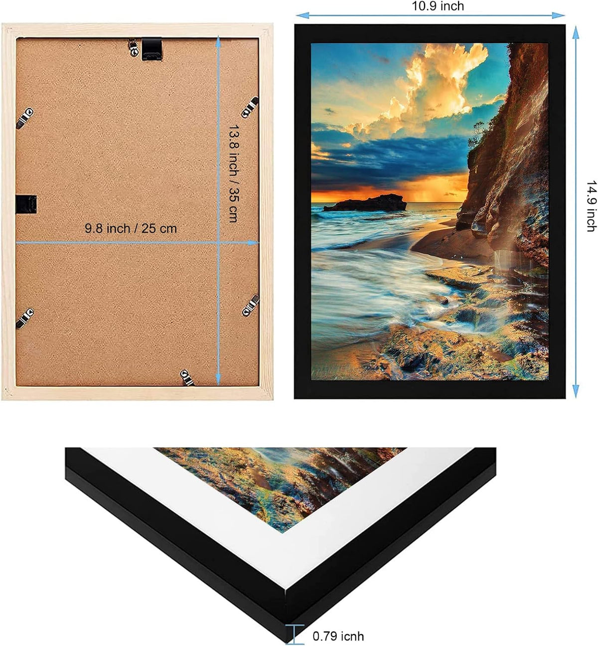 Diamond Painting Frames, 9.8x13.8in Picture Frame for 30x40cm/12x16in Diamond Painting after Cropping, Solid Wood Frame with Plexiglass Black