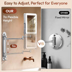 7“ Height Adjustable Wall Mounted Lighted Makeup Mirror with Light