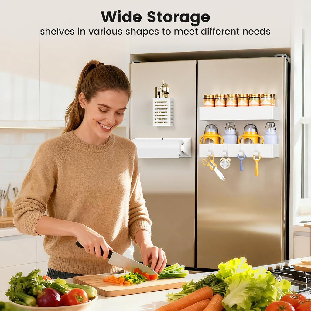 Magnetic Spice Rack for Refrigerator White, 4 Pack