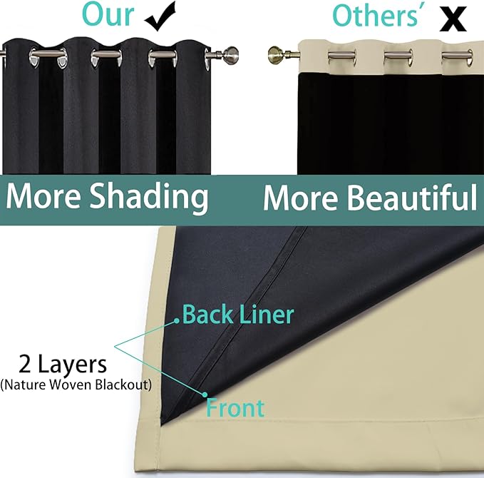 Yakamok 100% Blackout Curtains 84 Inches Long, 2 Thick Layers Heat and Full - Image 5
