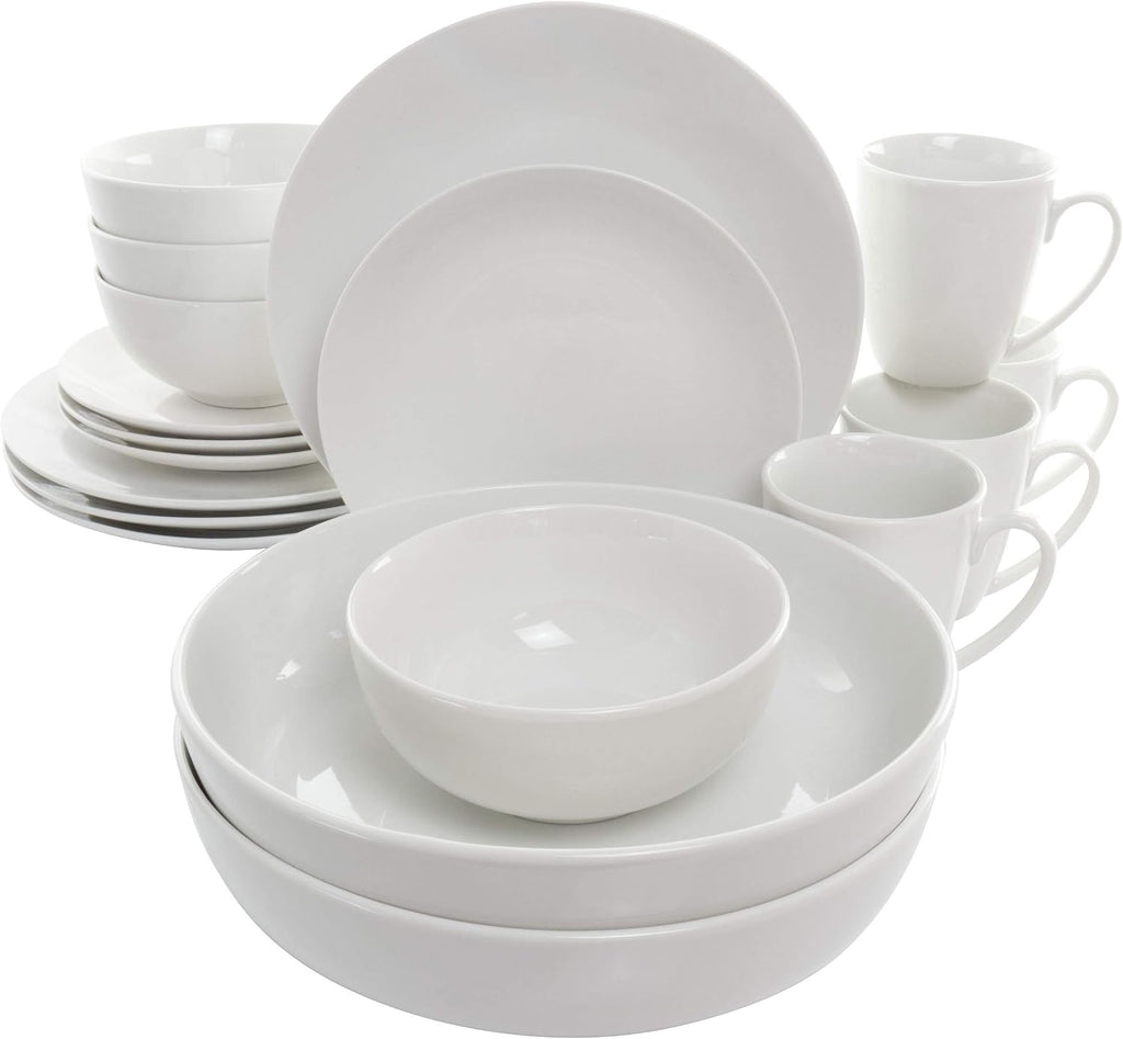 Elama White Porcelain Dish Dinnerware Set, 18 Piece (Elama Glossy)