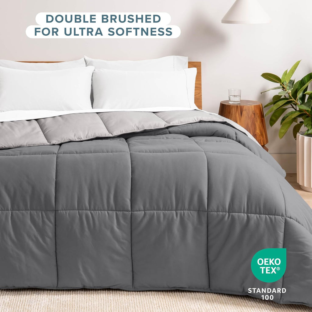 Bare Home Reversible Comforter (Queen, Grey/Light Grey)