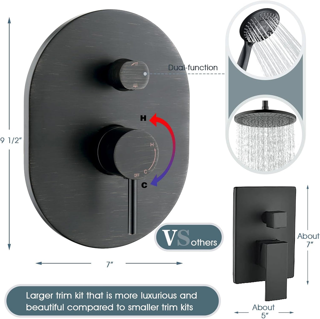 BRIGHT SHOWERS Shower Faucet Set, Shower Head System with Rainfall Shower Head and Handheld Showerhead Combo, Valve and Trim Kit, Complete Shower Fixtures for Bathroom, Oil-Rubbed Bronze