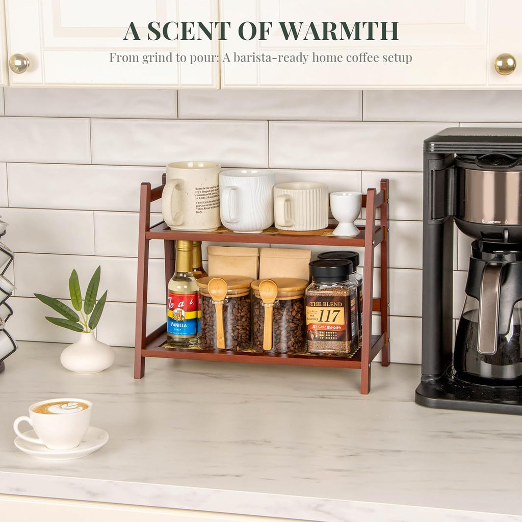 ANBOXIT Matcha Station Organizer, Countertop Bamboo Coffee & Tea Station