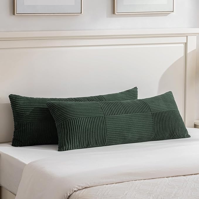 Fancy Homi Set of 2 Dark Green Boho Long Lumbar Body Decorative Throw Pillow by Fancy+Homi