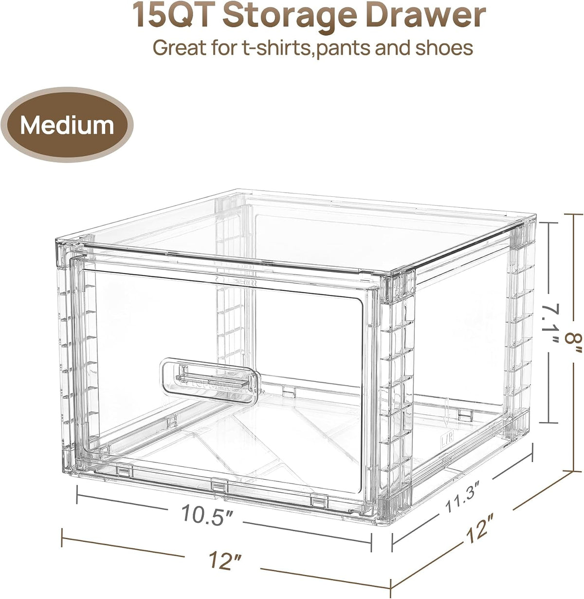 Vtopmart 4 Pack Clear Stackable Closet Storage Drawers 15QT, Medium