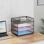 Marbrasse 4 Tier Paper Organizer Letter Tray - Mesh Desk File Organizer with Handle, Paper Sorter Organizer for Letter/A4 Office File Folder Holder (Black, 12.6" x 9.1" x 9.1")