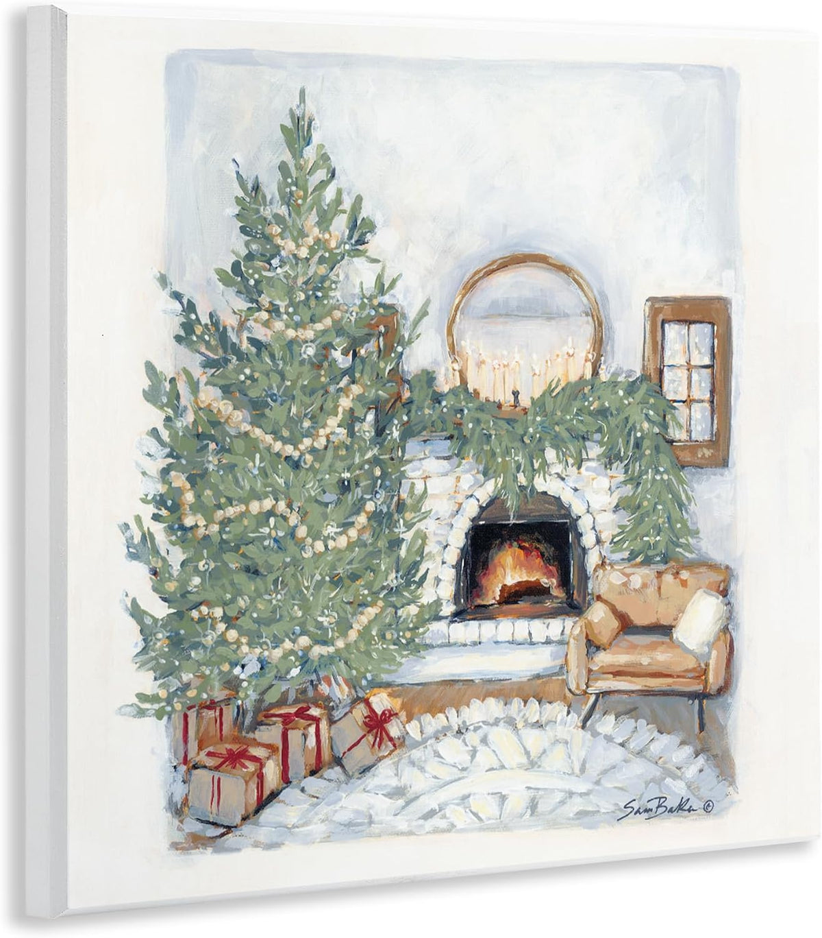Christmas Fireplace Hearth, 12 x 12 Inch Mounted Print on Wall Plaque