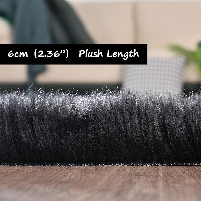 Goolela Black Fluffy Rug 4x6 Fuzzy Furry Shag Rug - Image 3