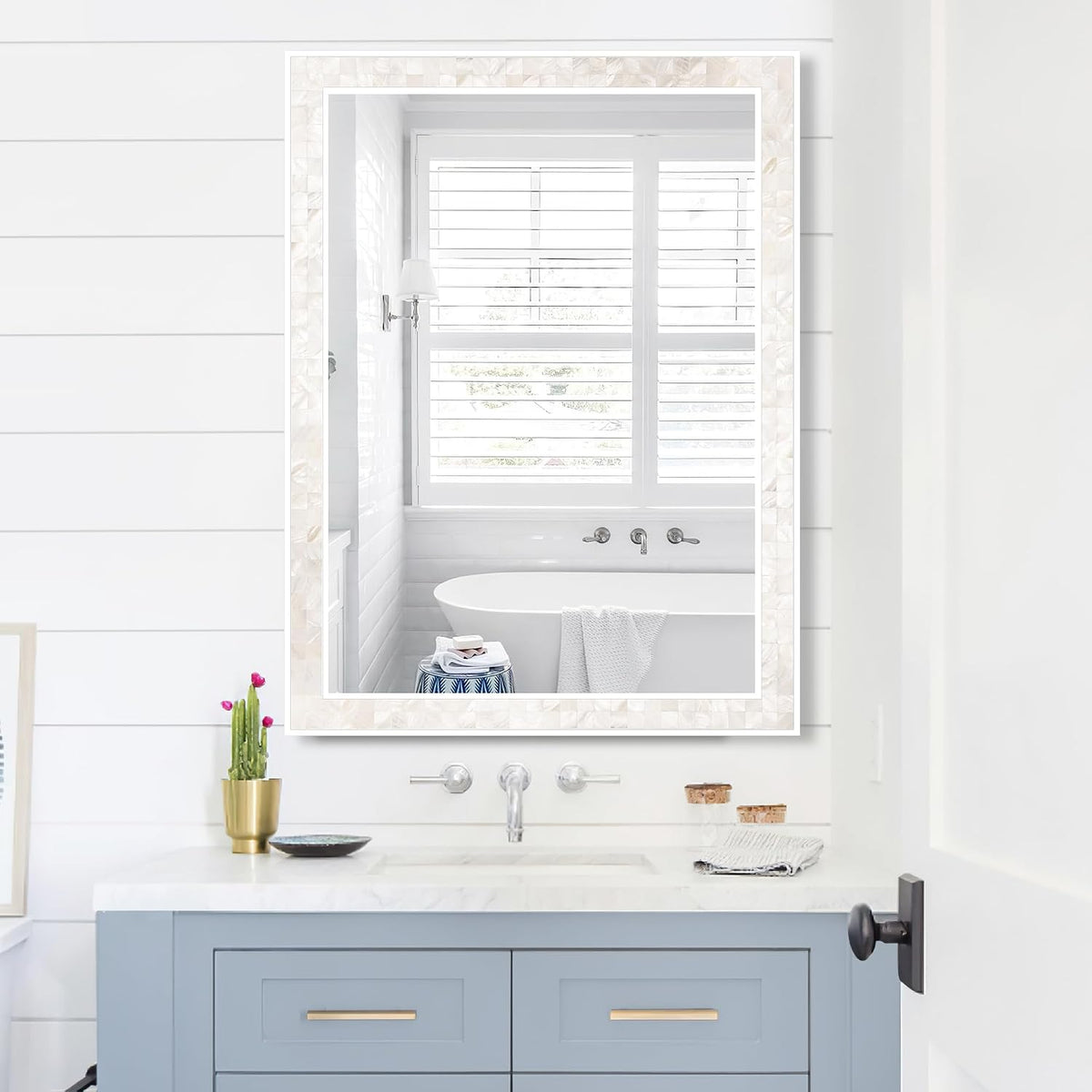 Tanmicoshomy White Shell Framed Wall Mirrors for Bathroom 24x36 Inch