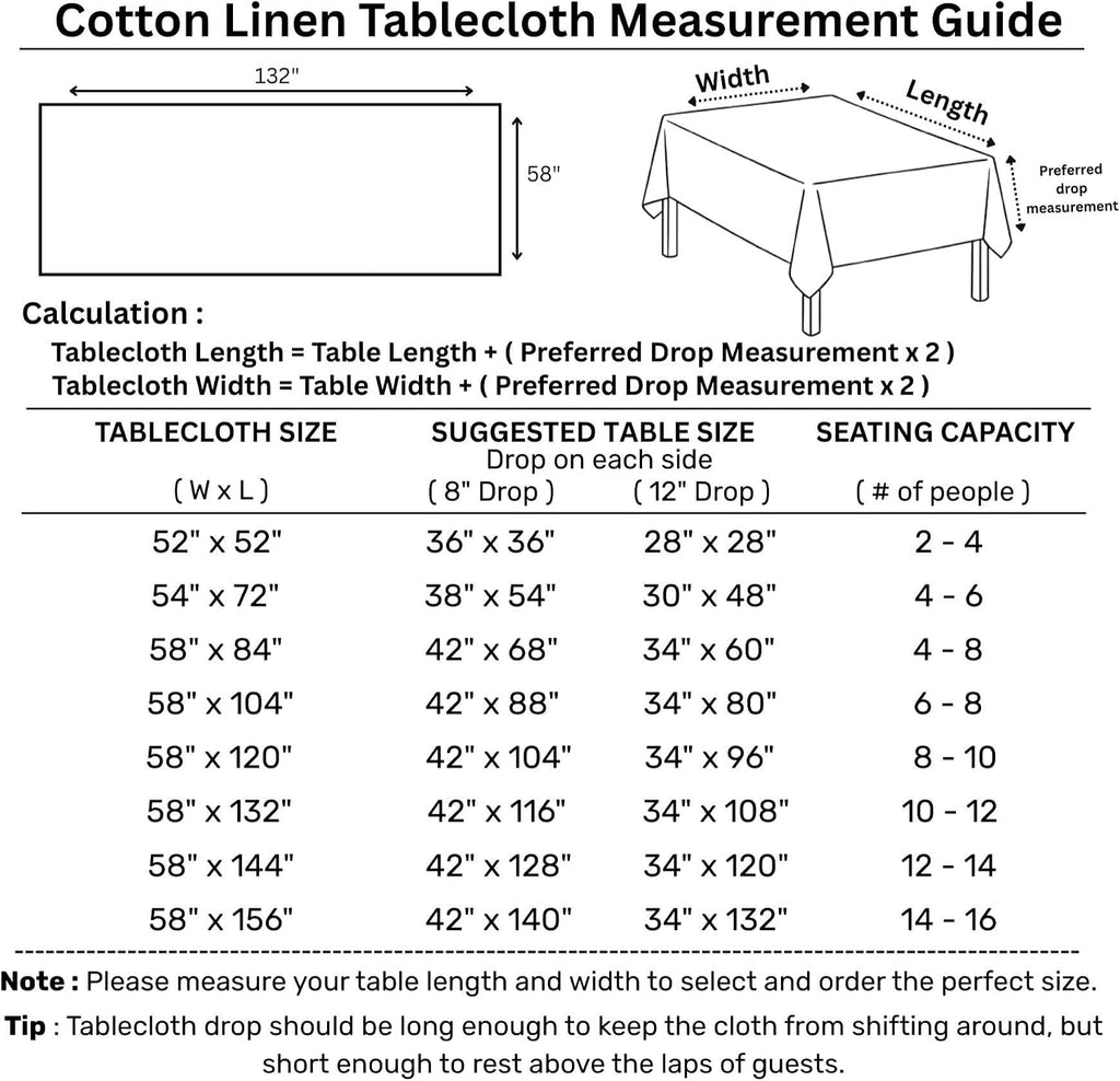 Solino Home Cotton Linen Tablecloth Linen, Hemstitch Collection 58 x 132 in