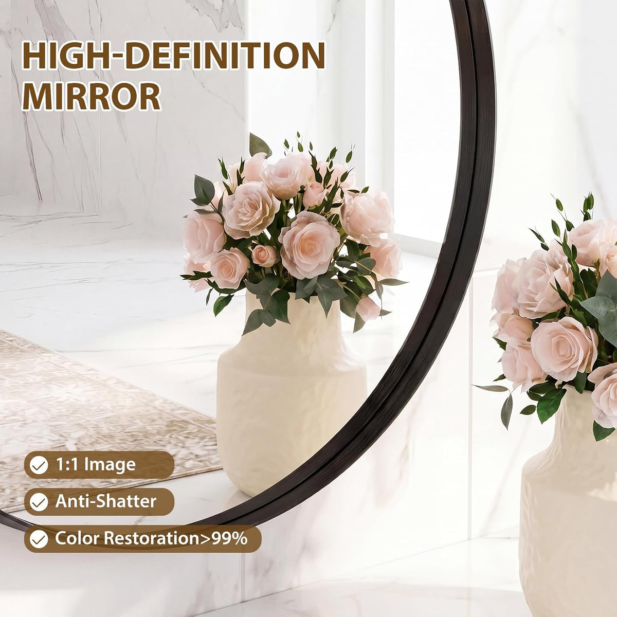 NEWBULIG 20-Inch Round Wall Mirror, Bathroom Wall Circle Mirror