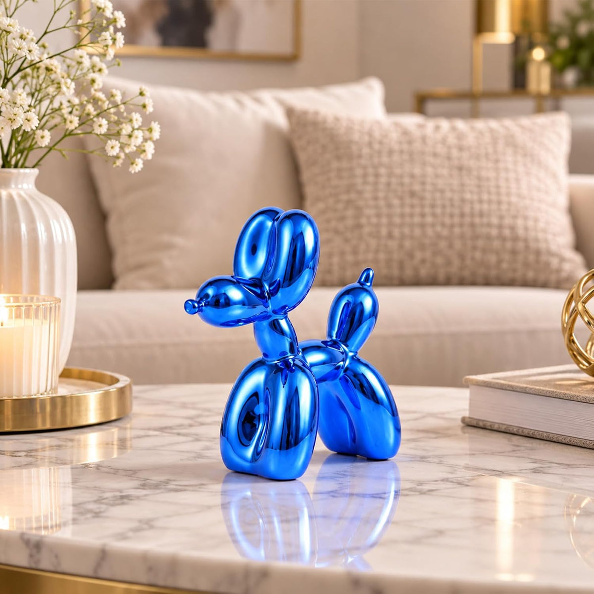 Blue Balloon Dog Decor,Balloon Animal Decor,Shelf Decor Preppy Room Decor,Cute Statue Home Decor, Bedroom Modern Sculpture Desk Decor,Office Gold Decorations Small Figurines