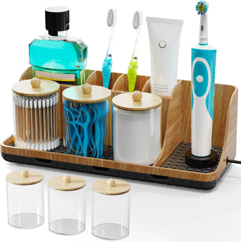 Bathroom Counter Organizers and Storage with 3 PCS Qtip Holder (White)