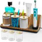 Bathroom Counter Organizers and Storage with 3 PCS Qtip Holder (White)