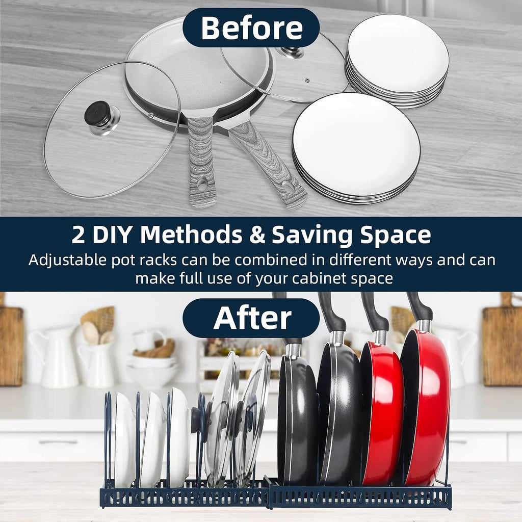 ROOHUA Pot and Pan Lid Organizer Rack for Under Cabinet, 12"-23" Expandable