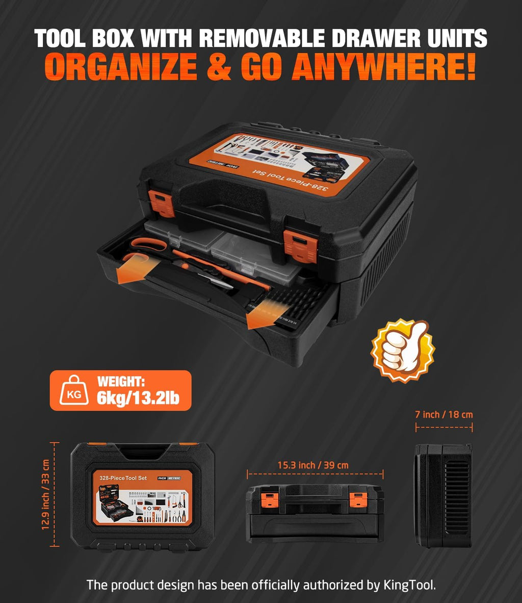 328-Piece Home Tool Kit with Detachable Drawer Storage Case