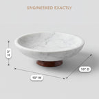 Decorative Marble Bowl White - Removable Acacia Wood Pedestal - 10"