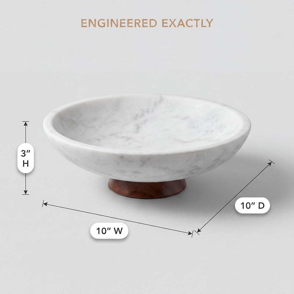 Decorative Marble Bowl White - Removable Acacia Wood Pedestal - 10"