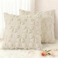 decorUhome Beige Bow Pillow Covers Set of 2 Coquette Aesthetic Cute Preppy by decorUhome
