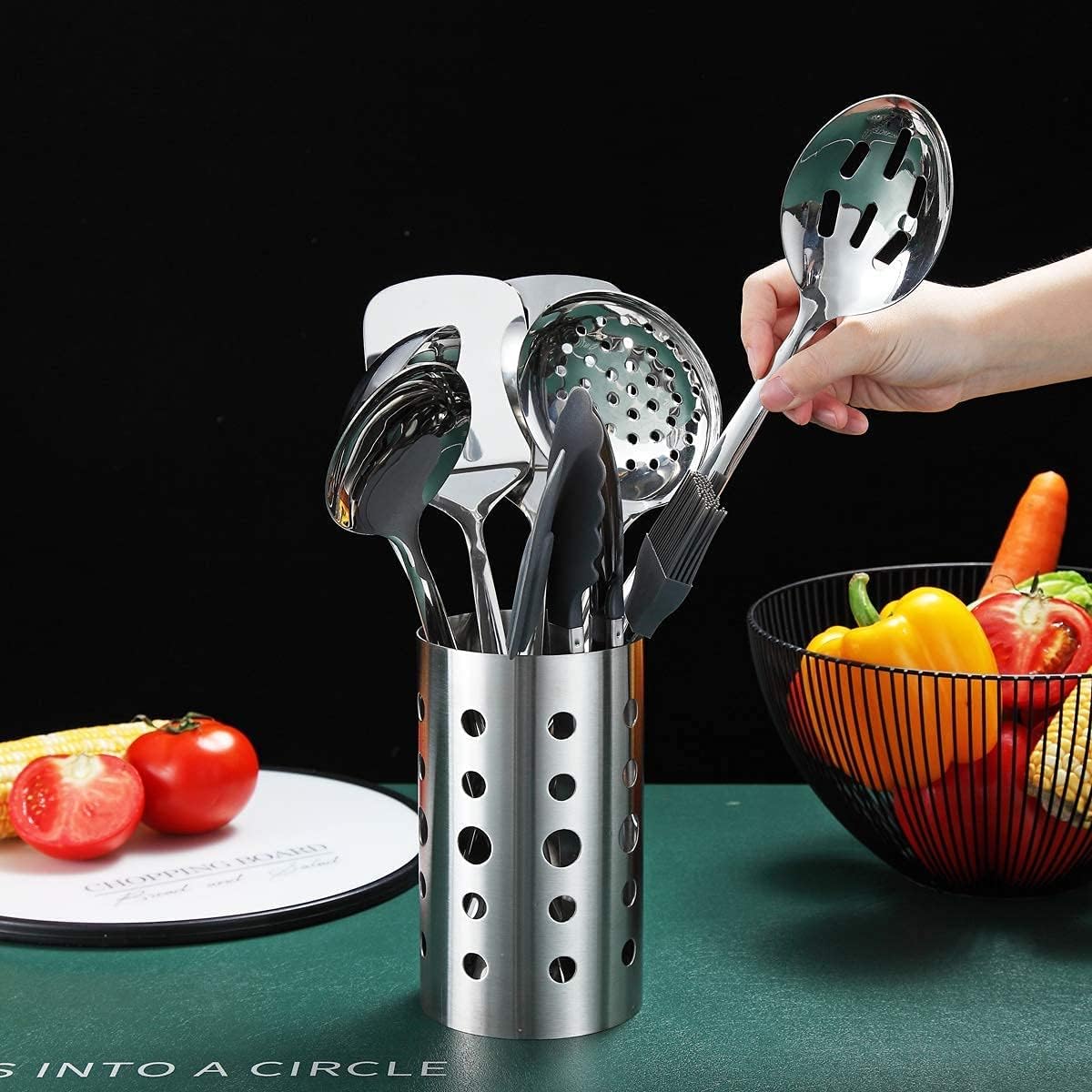 Stainless Steel Cooking Utensils Set, Berglander 13 Pieces Kitchen Utensils Set, Kitchen Tools Set With Utensil Holder Non-Stick And Heat Resistant,Dishwasher Safe, Easy to Clean (13 Packs)