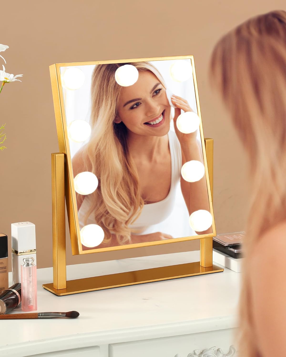 BWLLNI Lighted Makeup Mirror, Gold Vanity Mirror with Lights,9 LED Bulbs